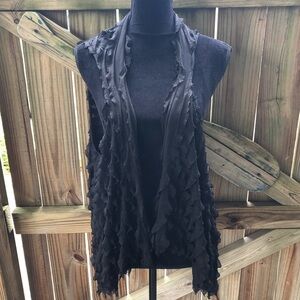 Black Tiered Open Shawl Collar Front Vest Size M